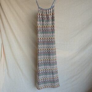 Chaser Sequined Sparkly Multicolor Zig Zag Strappy Maxi Holiday Dress Size M